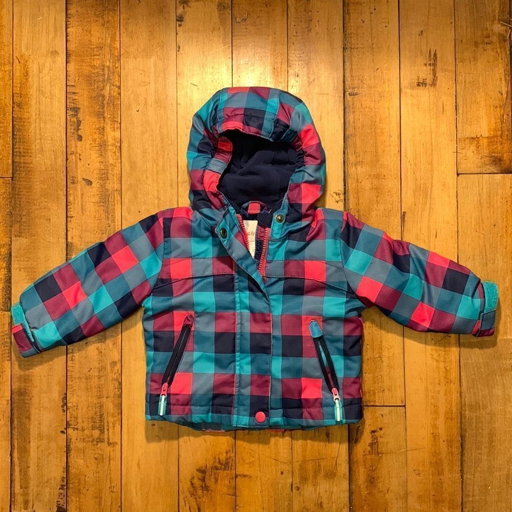 Cat & Jack jacket 12 months hooded snow jacket red blue unisex plaid coat